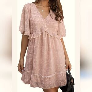 Soft Girl Angel Sleeve Ruffled Dress. Feminine, Romcom, Boho